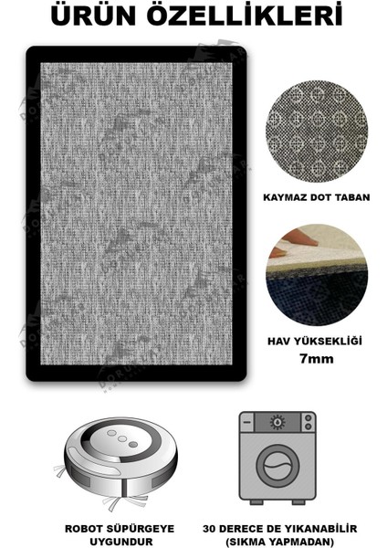 Kaymaz Taban Yıkanabilir Dijital Baskı Dekoratif Modern Desenli Dot Taban Halı Zen Serisi ZEN07