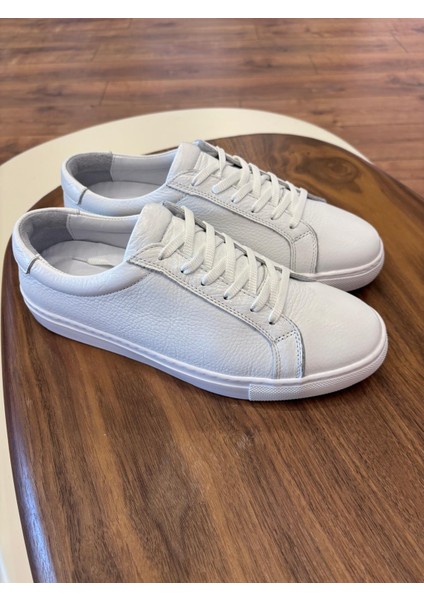 4253 Beyaz Flother Hakiki Deri Erkek Sneakers - Erkek Spor Ayakkabı