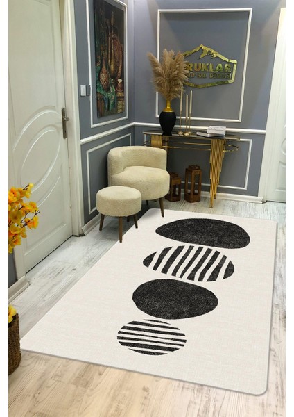 Kaymaz Taban Yıkanabilir Dijital Baskı Dekoratif Modern Desenli Dot Taban Halı Zen Serisi ZEN02