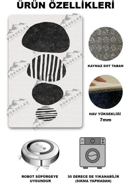 Kaymaz Taban Yıkanabilir Dijital Baskı Dekoratif Modern Desenli Dot Taban Halı Zen Serisi ZEN02 fiyatları