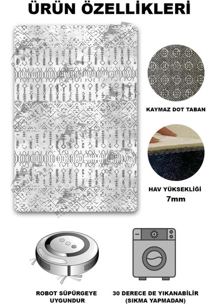 Kaymaz Taban Yıkanabilir Dijital Baskı Dekoratif Modern Desenli Dot Taban Halı Zen Serisi ZEN04 fiyatları