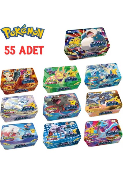 Pokemon Kart 55 Adet Silver Tempest ve Crown Zenith Metal Kutulu Pokekart 55 Adet