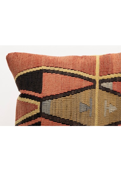 El Yapımı Kilimden Yapılmış Vintage Kırlent Kılıfı, 40x40cm,Yün