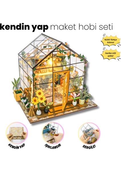 Kendin Yap Minyatür Maket Kiti – LED Işıklı Ahşap Maket Ev | DIY Hobi ve Dekoratif Maket Seti