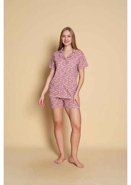 Kadın Kısa Kol Gömlek Şort Pijama Takımı
