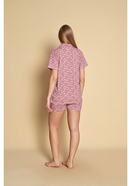Kadın Kısa Kol Gömlek Şort Pijama Takımı