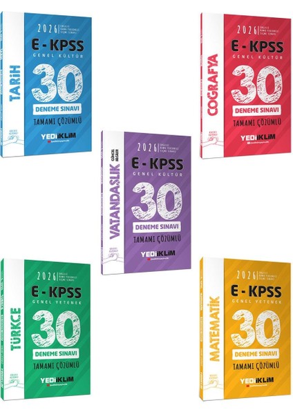 Yediiklim 2026 Ekpss Tüm Adaylar Için Gy-Gk Tamamı Çözümlü 30 Deneme Sınavı Seti 5 Li