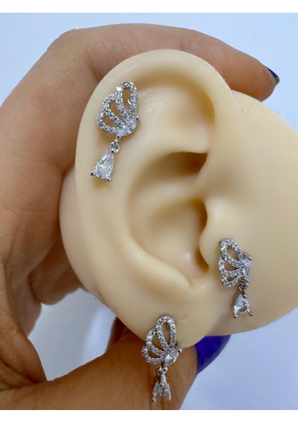 1 Adet Zirkon Taşlı Damla Sallantılı Sağ Kulak Uyumlu Tragus Kıkırdak Helix Lobe Piercing Küpe