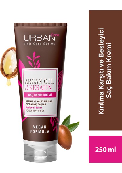 Argan Yağı&Keratin Kolay Kırılan Yıpranmış Saçlara Özel Saç Bakım Kremi-Vegan-250ML