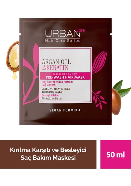 Argan Yağı&Keratin Kolay Kırılan Saçlar Besleyici Duş Öncesi Saç Bakım Maskesi-Vegan-50ML