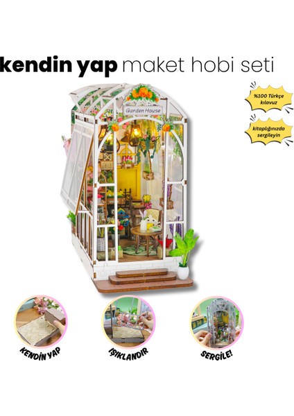 Kendin Yap Minyatür Booknook – Ahşap Kendin Yap Maket Kitaplık Dekoru | LED Işıklı 3D Minyatür Ev Seti | DIY Hobi Kit