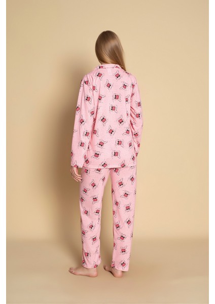 Kadın Desenli Uzun Kol Gömlek Pijama Takımı