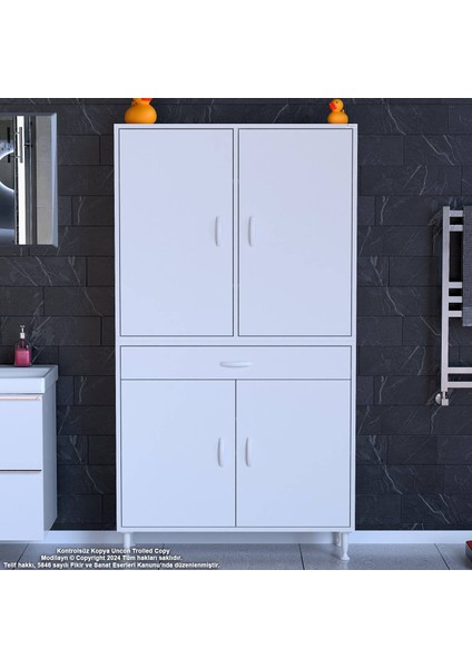 90 x 173 x 32,5 Cm’lik 1 Çekmece 4 Kapak 5 Raf 8 Göz Organizatör Mutfak Dolabı Çok Amaçlı Dolap