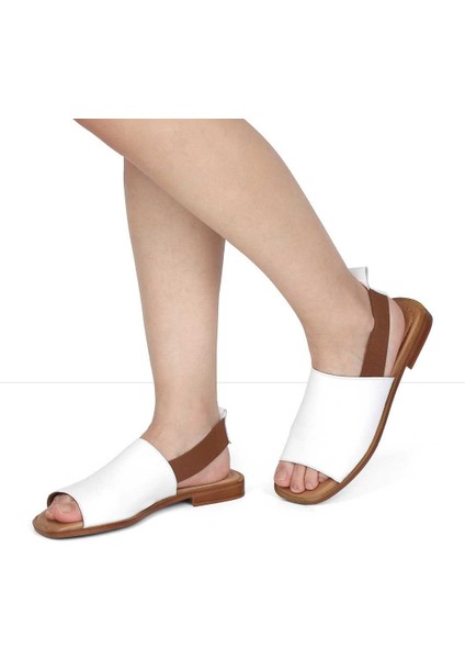 Kadın Beyaz Bilekten Lastikli Deri Sandalet fiyatları