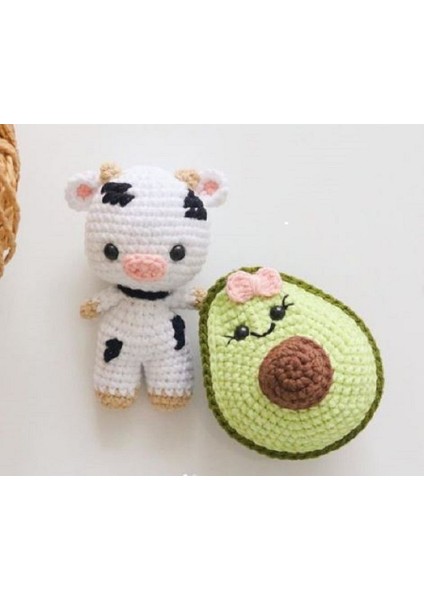 El Örgüsü Amigurumi Anahtarlıklar (Inek ve Avakado) Anahtarlık Aparatı Takılıp Gönderilir
