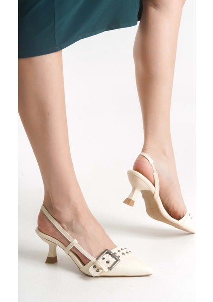 Feles Zımba Toka Detaylı Arkası Açık Stiletto Kadın Topuklu Ayakkabı