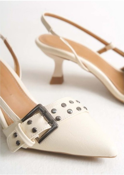 Feles Zımba Toka Detaylı Arkası Açık Stiletto Kadın Topuklu Ayakkabı fırsatları