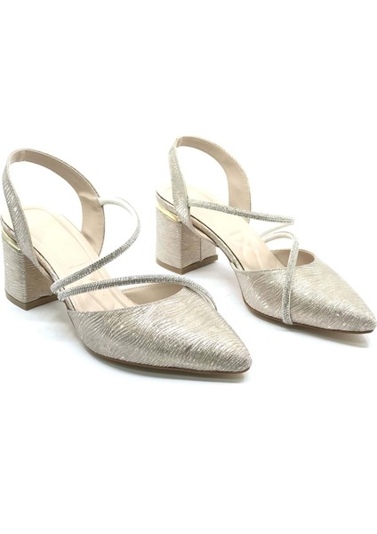 Mehtap Çift Şerit Taşlı Kadın Abiye Topuklu Ayakkabı