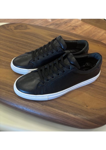 4253 Siyah Flother Hakiki Deri Erkek Sneakers - Erkek Spor Ayakkabı