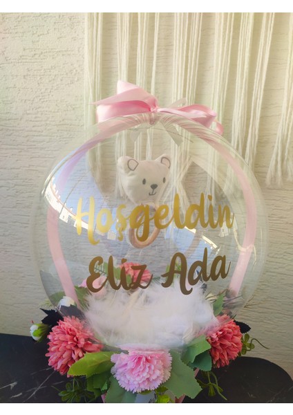 Pembe Beyaz Çiçek Buketi Bebek Çıngırak Doğum Hediye Kutusu Sepeti modelleri
