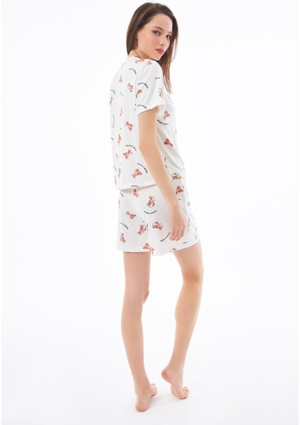 Premium Yazlık Şortlu Kadın Pijama Takımı Ayıcık Desenli Yumuşak Dokulu Bisiklet Yaka Kısa Kollu fiyatları