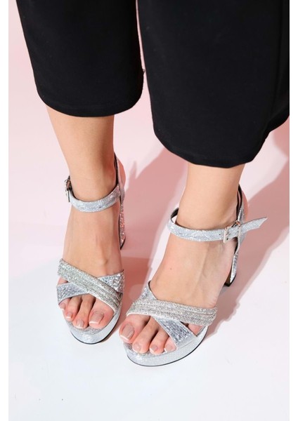 Feles Çapraz 13 cm Yüksek Platform Topuklu Taşlı Kadın Abiye Ayakkabı modelleri