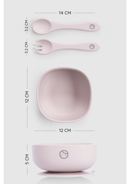 Silikon Vakumlu Pembe Mama Tabağı ve Çatal Kaşık Seti