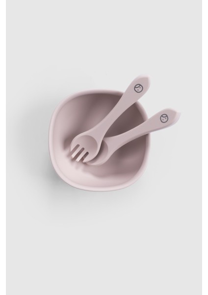 Silikon Vakumlu Pembe Mama Tabağı ve Çatal Kaşık Seti