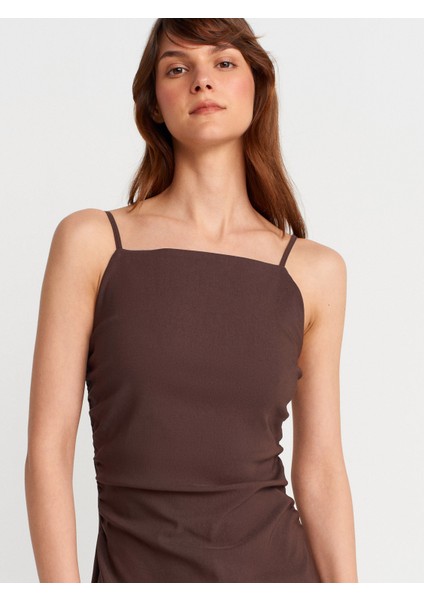 91479 Büzgülü Midi Elbise-Kahve modelleri