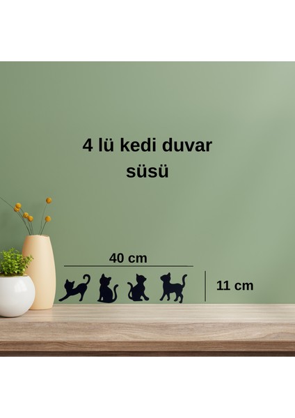 Dekoratif 4'lü Kedi Duvar Süsü Duvar Dekorasyon Şirin Dekoratif Ürünler - Siyah Ahşap Mdf modelleri