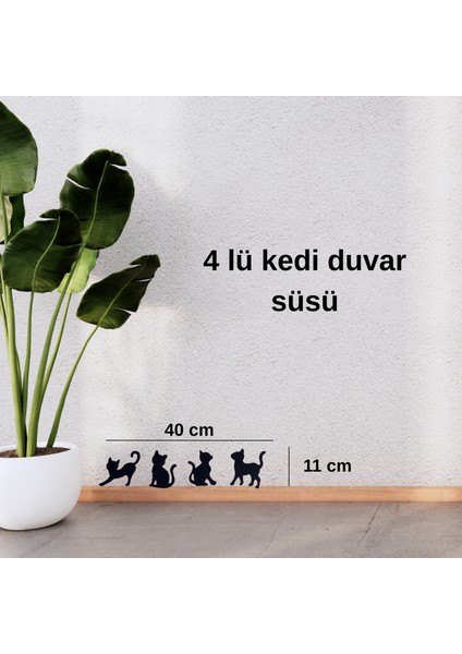 Dekoratif 4'lü Kedi Duvar Süsü Duvar Dekorasyon Şirin Dekoratif Ürünler - Siyah Ahşap Mdf fırsatları