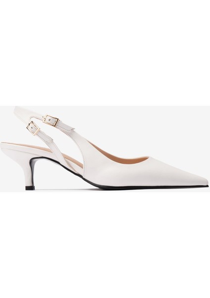 Beyaz Cilt Çift Tokalı Kadın Topuklu Ayakkabı