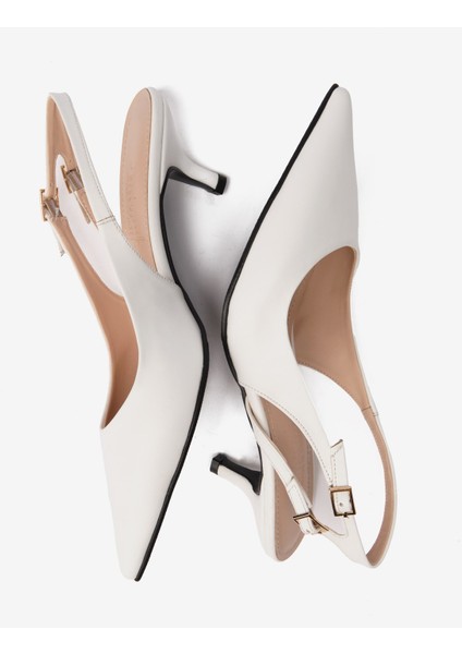 Beyaz Cilt Çift Tokalı Kadın Topuklu Ayakkabı modelleri