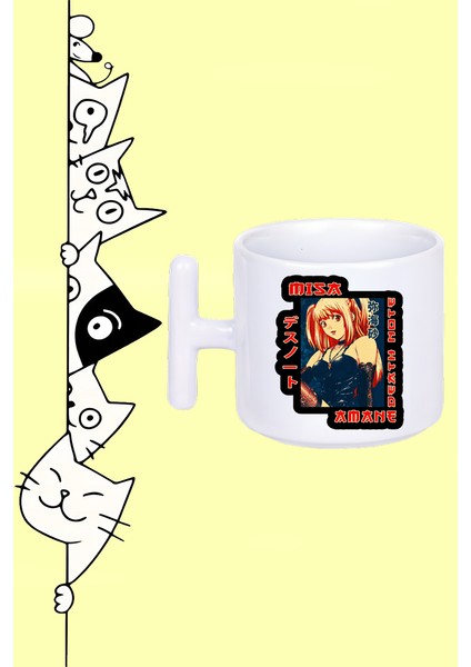 Misa Amane Karakter Anime Death Note Tasarım Baskılı Beyaz T Sap Kupa Bardak