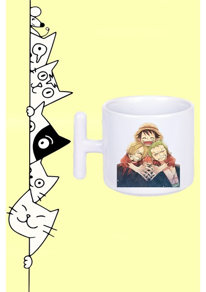 Monkey D. Luffy Roronoa Zoro Sanji One Pıece Anime Karakter Tasarım Baskılı Beyaz T Sap Kupa Bardak
