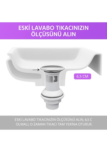 Pop-Up Lavabo Sifon Seti – Taşmalı Uyumlu, Körüklü Tahliye ve Adaptör Conta Dahil