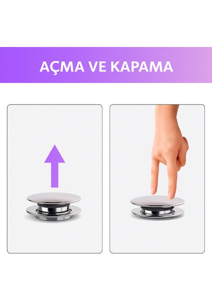 Pop-Up Lavabo Sifon Seti – Taşmalı Uyumlu, Körüklü Tahliye ve Adaptör Conta Dahil