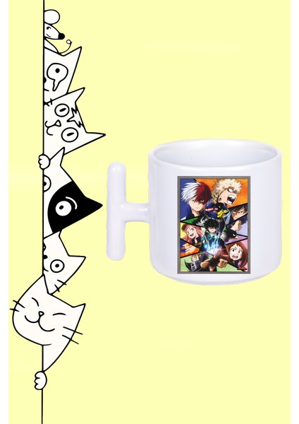 Mix Karakter Anime My Hero Tasarım Baskılı Beyaz T Sap Kupa Bardak