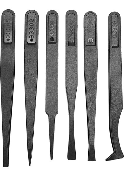 Ncanruı 6 Adet Hassas Cımbız Seti Plastik Anti Statik Alet Seti Boyutu 1/2/3/5/6/8 Her Biri (Siyah) (Yurt Dışından)