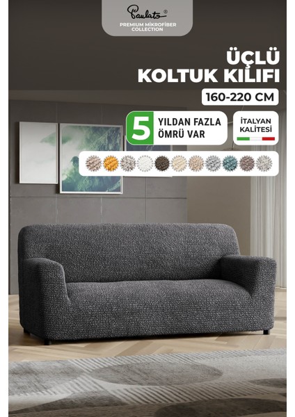 Lastikli Esnek ve Yıkanabilir 3 Kişilik Koltuk Örtüsü Çekyat Kanepe Kılıfı - Antrasit