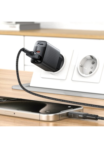PD30W Güç Destekli GAN (1xUsb-C + 1xUsb-A) Hızlı Duvar Şarj Cihazı - A98