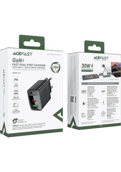 PD30W Güç Destekli GAN (1xUsb-C + 1xUsb-A) Hızlı Duvar Şarj Cihazı - A98