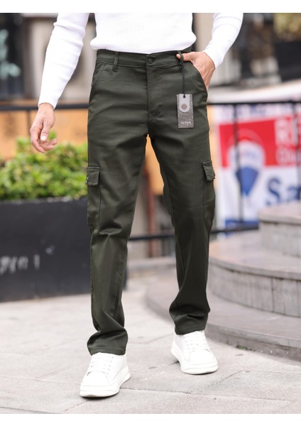 Erkek Baggy Fit Casual Jean Non-Denim Kargo Cepli Pantolon
