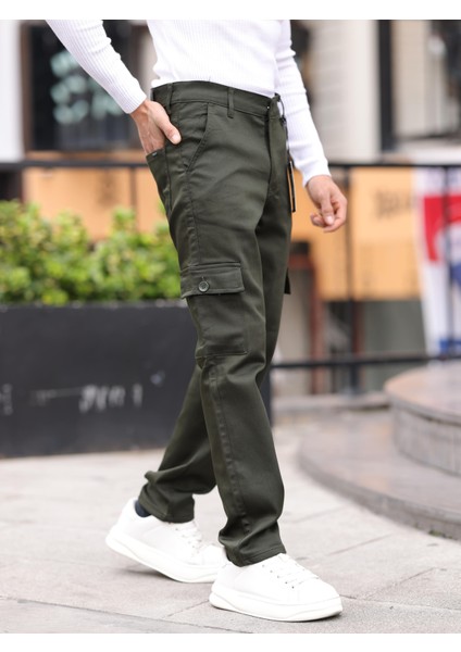 Erkek Baggy Fit Casual Jean Non-Denim Kargo Cepli Pantolon