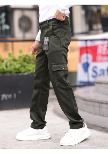 Erkek Baggy Fit Casual Jean Non-Denim Kargo Cepli Pantolon