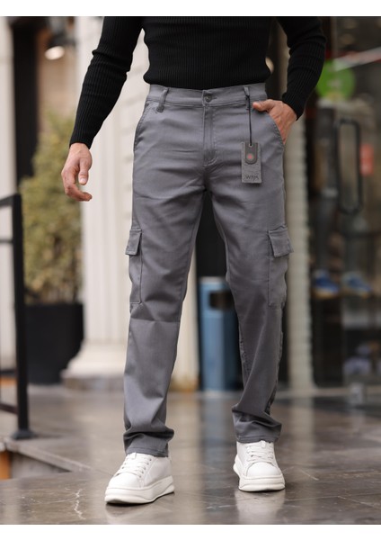 Erkek Baggy Fit Casual Jean Non-Denim Kargo Cepli Pantolon