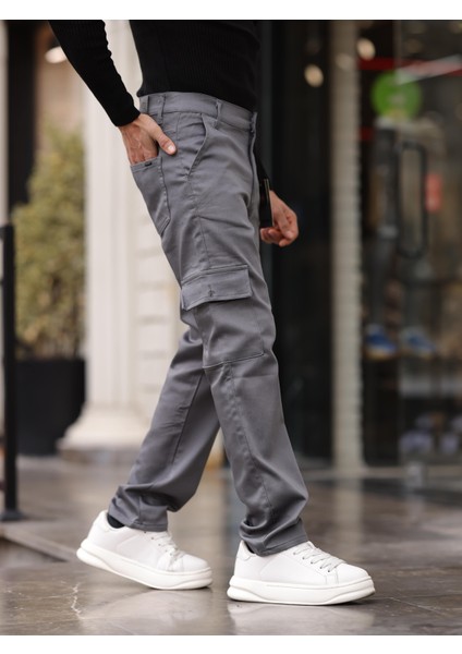 Erkek Baggy Fit Casual Jean Non-Denim Kargo Cepli Pantolon