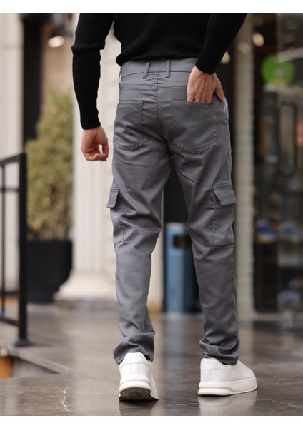 Erkek Baggy Fit Casual Jean Non-Denim Kargo Cepli Pantolon