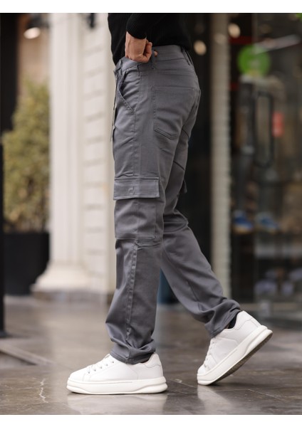 Erkek Baggy Fit Casual Jean Non-Denim Kargo Cepli Pantolon