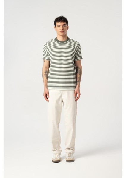 Erkek %100 Pamuk Normal Kesim Bisiklet Yaka Waffle Tasarım Tişört Haki fiyatları